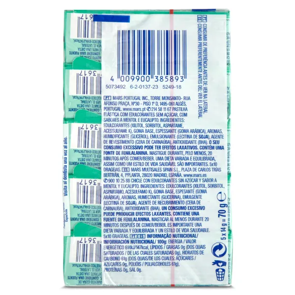 Chicles sabor eucalipto sin azúcar Orbit bolsa 5 unidades 2