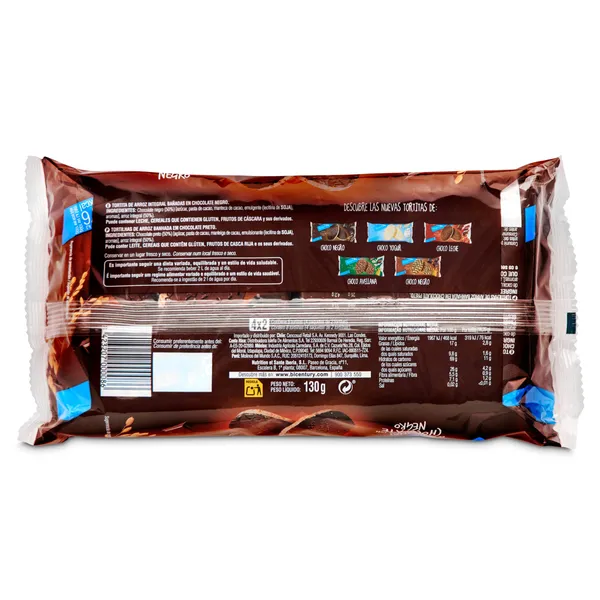Tortitas de arroz integral con chocolate negro Bicentury bolsa 130 g 2