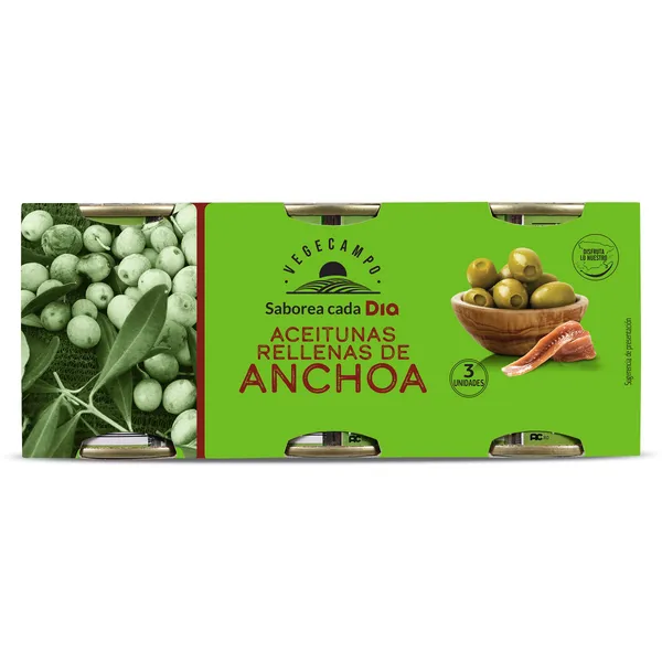 Aceitunas rellenas de anchoa Dia Vegecampo 3 x 50 g 2