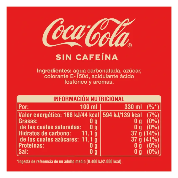Refresco de cola sin cafeína Coca-Cola lata 33 cl 2