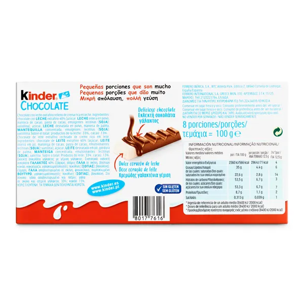 Barritas de chocolate con leche Kinder 100 g 4