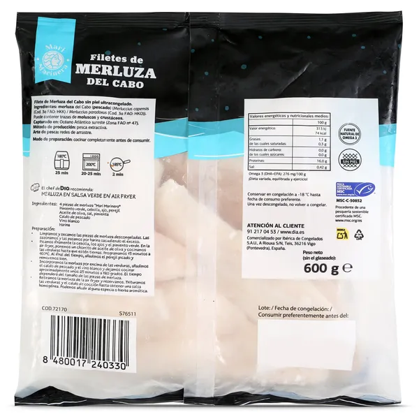 Filetes de merluza del cabo sin piel MSC Dia Mari Marinera 600 g 3