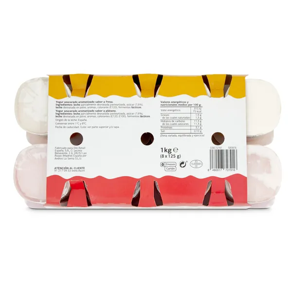 Yogur sabor fresa y plátano Dia Láctea pack 8 x 125 g 4