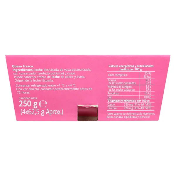 Queso fresco 0% M.G. Dia Láctea 4 x 62.5 g 4