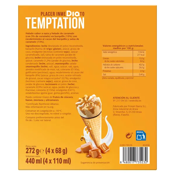 Conos de nata y caramelo Dia Temptation 4 x 68 g 4