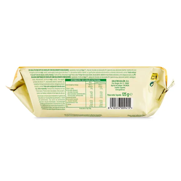 Galletas chip choco con pepitas de chocolate sin azúcares Gullón 125 g 3