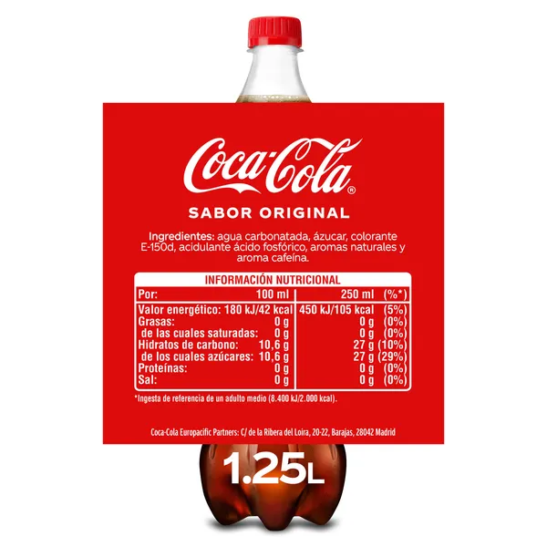Refresco de cola sabor original Coca-Cola botella 1.25 L 2