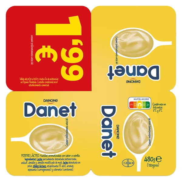 Natillas de vainilla Danet pack 4 x 120 g 2