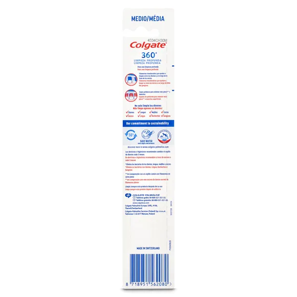 Cepillo de dientes medio limpieza profunda Colgate 360° blister 1 unidad 2