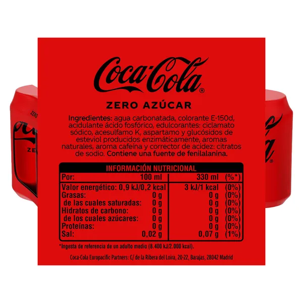 Refresco de cola zero azúcar Coca-Cola lata 12 x 33 cl 2