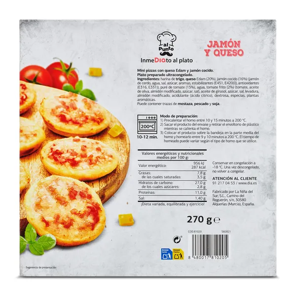Mini pizzas de jamón y queso Dia Al Punto 270 g 4