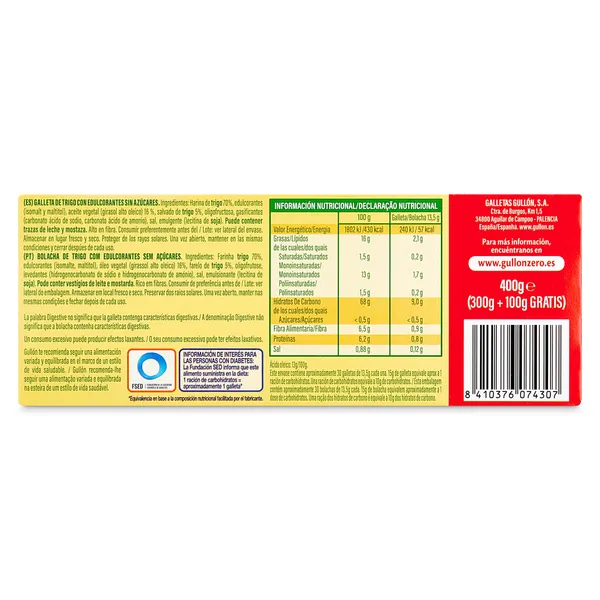 Galletas digestive sin azúcares Gullón 400 g 4