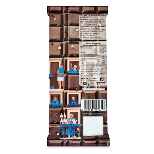 Chocolate con leche y almendras Dia Temptation 150 g 4