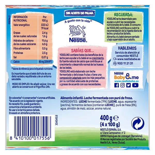 Postre lacteo fresa Nestlé Yogolino pack 4 x 100 g 5