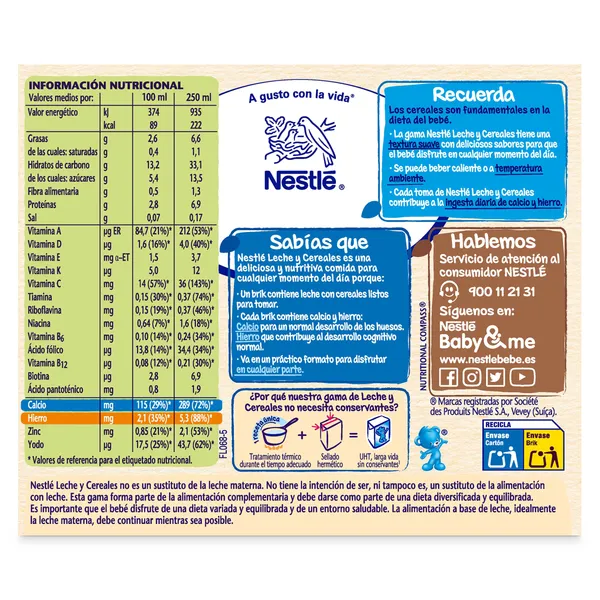 Papilla líquida leche y cereales galleta Nestlé 2 x 250 ml 5