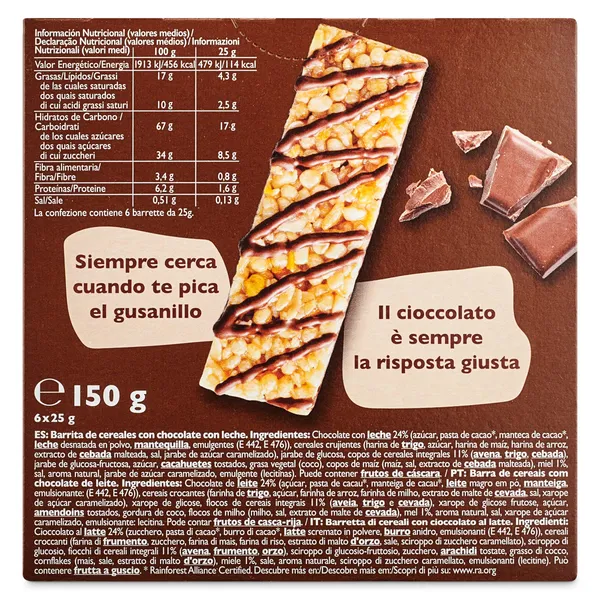 Barritas de cereales con chocolate con leche Corny caja 150 g 3