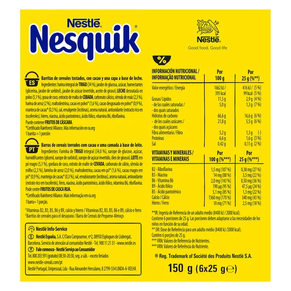 Barritas de cereales con chocolate nesquik Nestlé caja 150 g 4