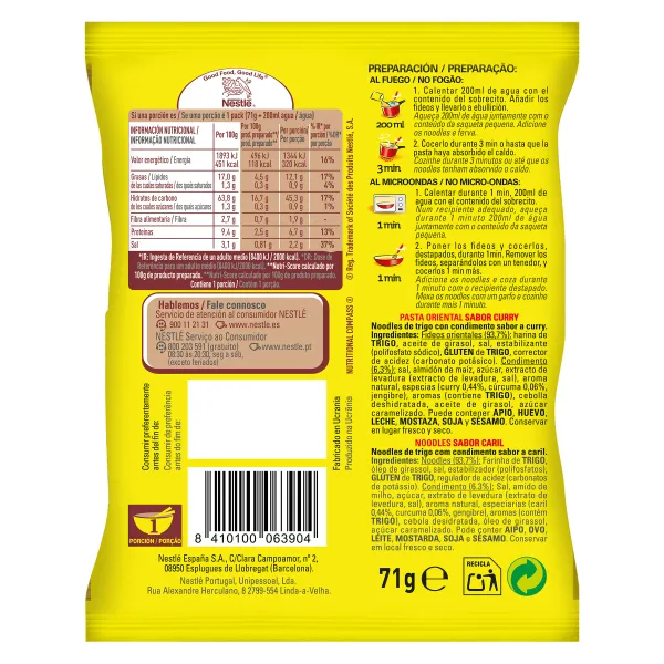 Pasta oriental sabor curry Maggi sobre 71 g 2
