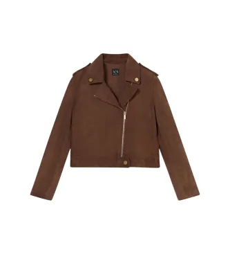 A|X Armani Exchange para mujer. XW001924AF21549U6136 Chaqueta de cuero Biker marrón (S), Casual, Piel