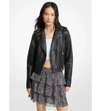 Michael Kors para mujer. MT520IE8RK Chaqueta motera de piel negro (L), Casual