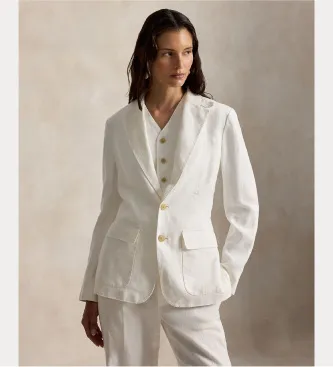Polo Ralph Lauren para mujer. 211B14270001 Blazer de lino con botonadura sencilla blanco (34), Casual, Clásico