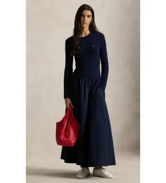 Polo Ralph Lauren para mujer. 211A96349004 Vestido de algodón con cuerpo de ochos marino (XS), Casual, Manga larga