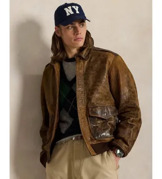 Polo Ralph Lauren para hombre. 710970574001 Chaqueta de Piel de aviador marrón (S), Casual