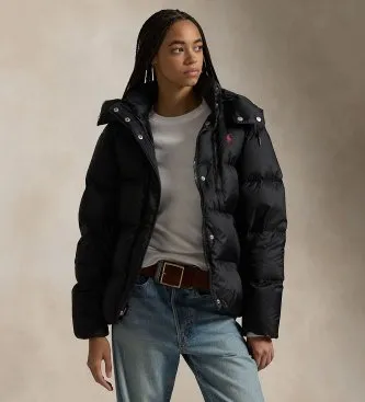 Polo Ralph Lauren para mujer. 211932183002 Chaqueta de plumón acolchada hidrófuga negro (L), Casual, Sostenible, Nylon reciclado