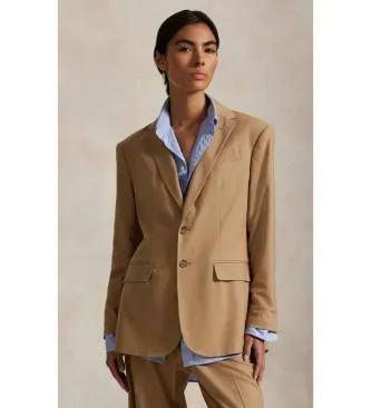 Polo Ralph Lauren para mujer. 211977093001 Blazer de lana elástica con dos botones beige (48), Casual, Clásico