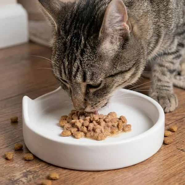 Leeby Comedero de Cerámica Blanco con Orejitas para gatos