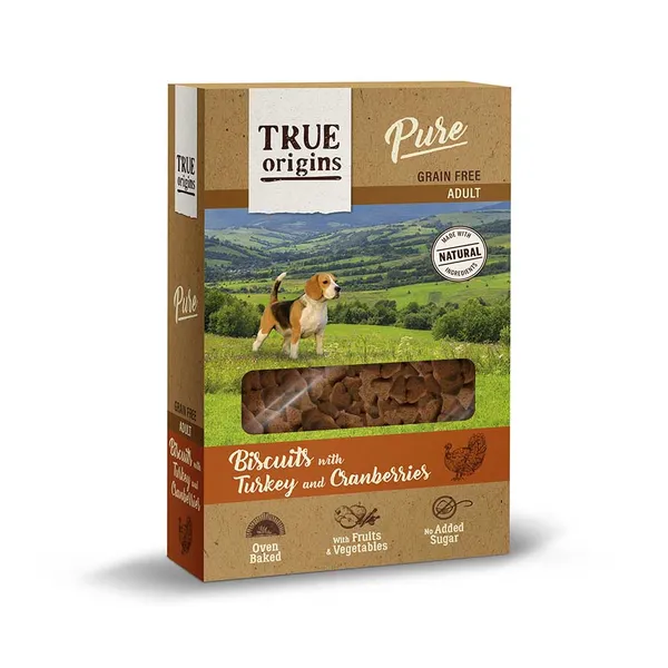 3 bolsitas x 320 g True Origins Pure Adult Pavo y Arándanos galletas para perros ¡Pack ahorro!