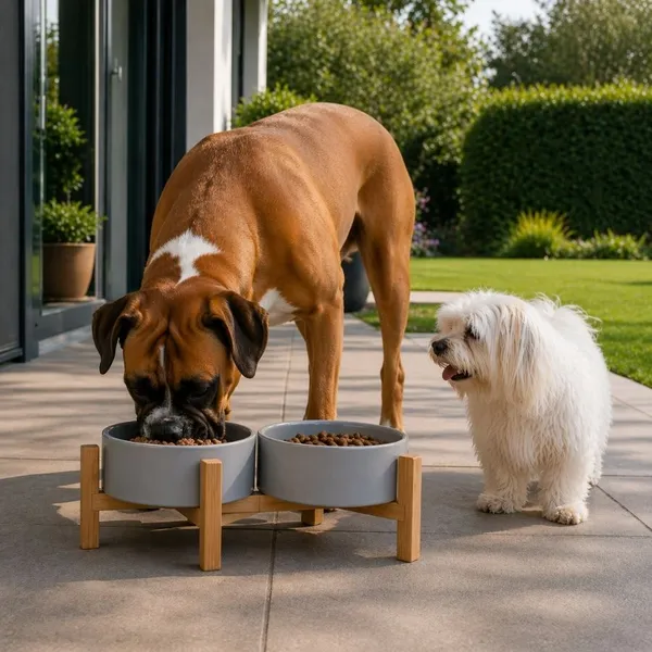Leeby Comedero Doble de Cerámica con Soporte de Madera para perros