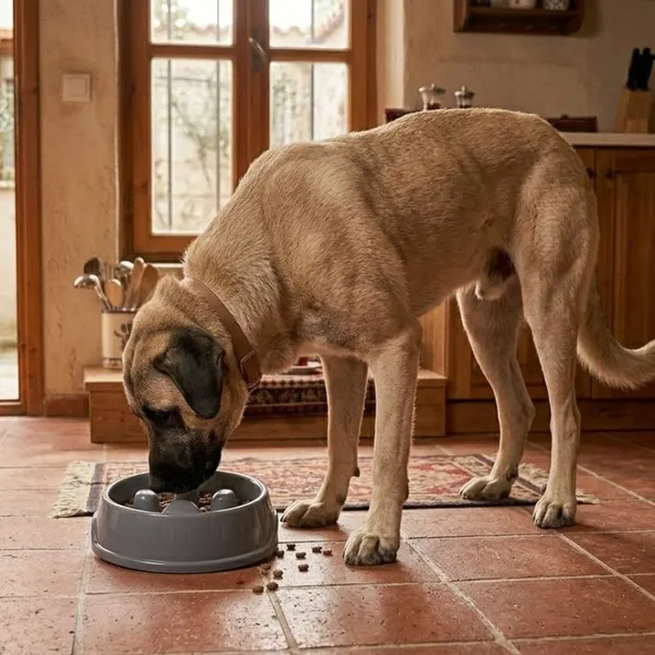 Leeby Comedero Antivoracidad Azul con Relieve de Huella para perros