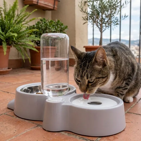Leeby Comedero y Dispensador de Agua 2 en 1 Acero Inoxidable Gris para gatos