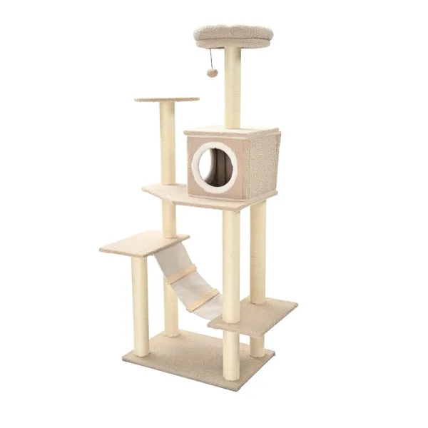 Leeby Boucle Collection Árbol rascador con cama nido y puente para gatos