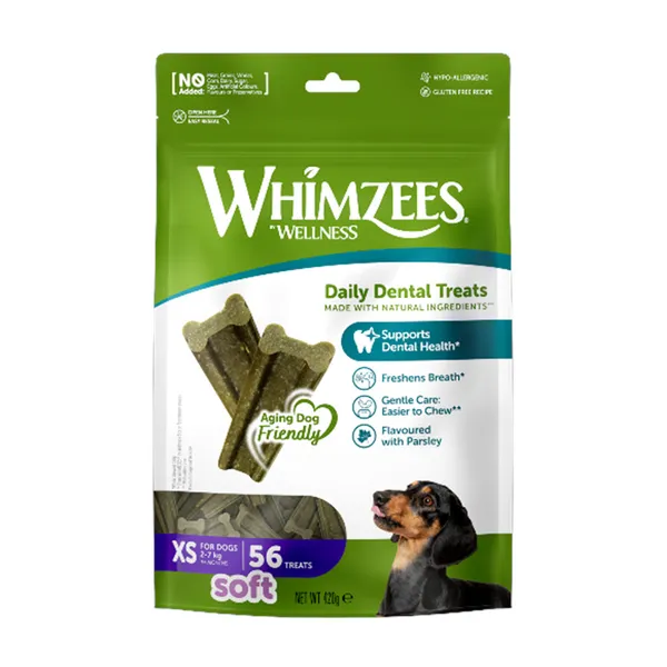 56 barritas Whimzees Snacks Dentales Soft Value Bags XS para perros