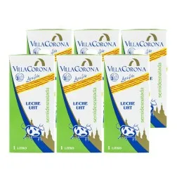 Leche semidesnatada Villa Corona 1 litro pack de 6 bricks 2