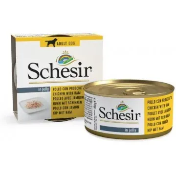 Schesir Lata Perro de pollo con jamón en gelatina 150 gr 3