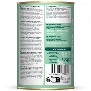 Wow Lata de Pavo con Calabacin para Perros - 400 gr 3