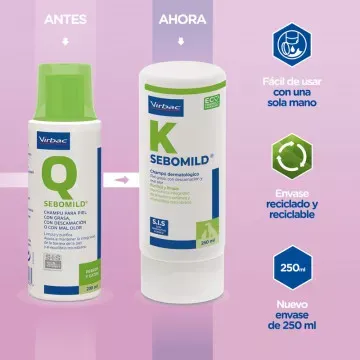 Virbac Sebomild Champú Dermatológico para Perros y Gatos 4