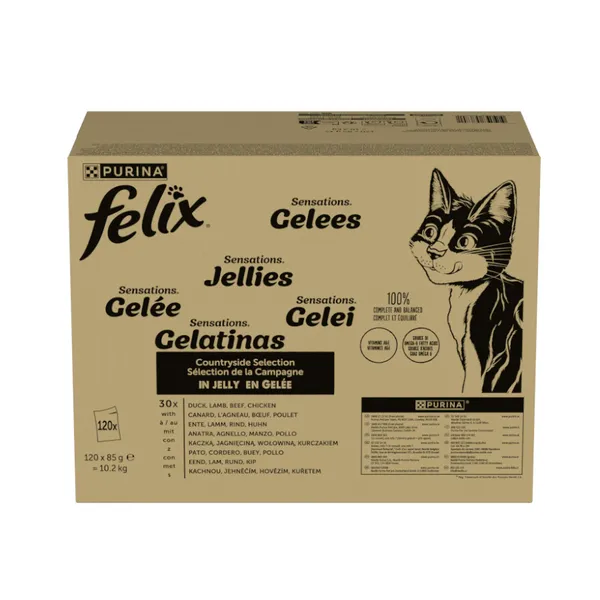 120 sobres x 85 g Felix Sensations Mix Carne Gelatina sobre para gatos