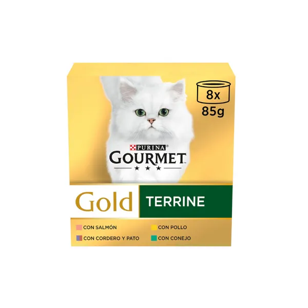 8 latas x 85 g Gourmet Gold Terrine de Carnes lata para gatos