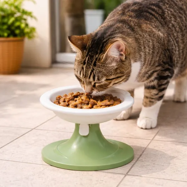 Leeby Comedero Elevado Inclinado de Cerámica Estilo Flor para gatos