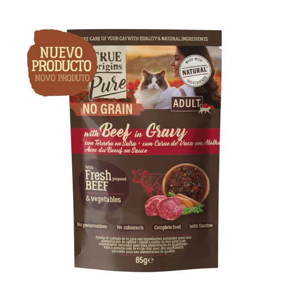 12 sobres x 85 g True Origins Pure No Grain Sobre con Ternera para gatos ¡Pack Ahorro!