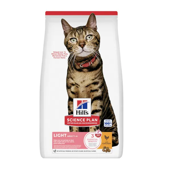 10 kg Hill's Science Plan Light Adult Pollo pienso para gatos