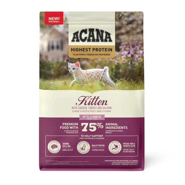 1.8 kg Acana Highest Protein Pollo Pavo y Salmón pienso para gatitos
