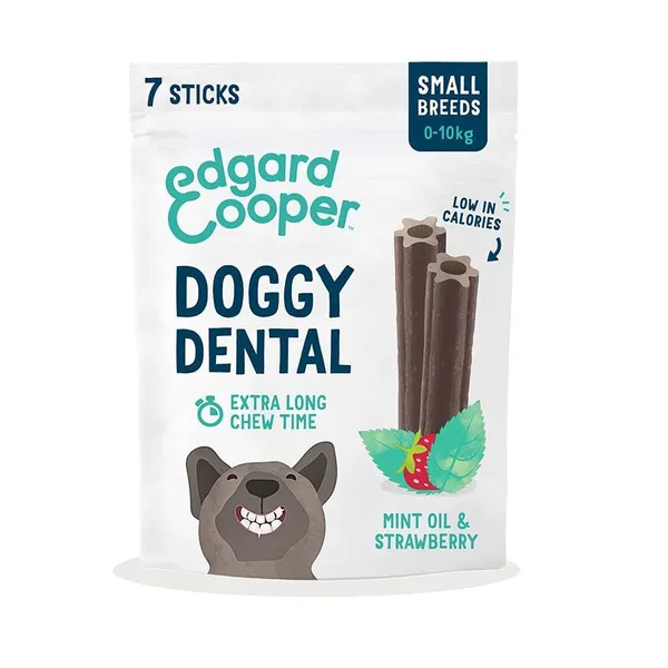 7 barritas Edgard & Cooper Small Snacks Dentales Fresa y Menta para perros