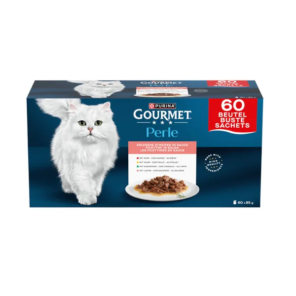 120 sobres x 85 g Gourmet Perle Finas Láminas en salsa sobres para gatos ¡Pack ahorro!