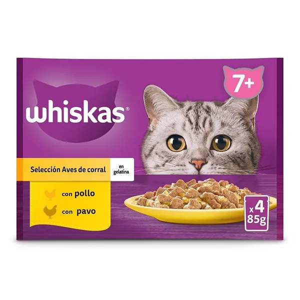 4 sobres x 85 g Whiskas Selección Aves Gelatina en Bolsita para Gatos Senior