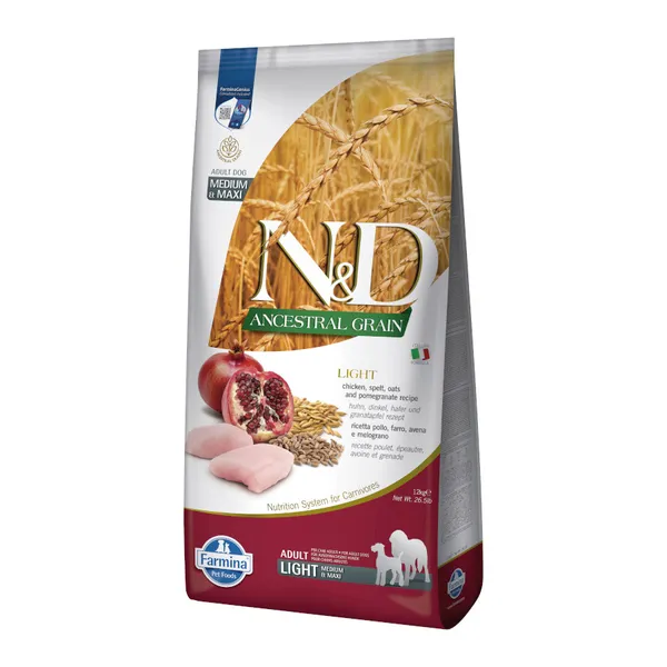 12 kg Farmina N&D Ancestral Grain Light Pollo y Granada pienso para perros